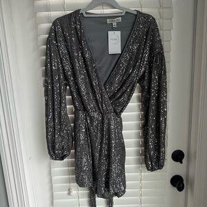 Silver Sequin Wrap Dress
